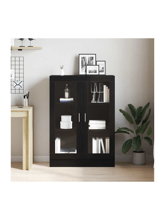 Floor Standing Living Room Display Cabinet made of Particle Board with Windowed Black 82.5x30.5x115cm