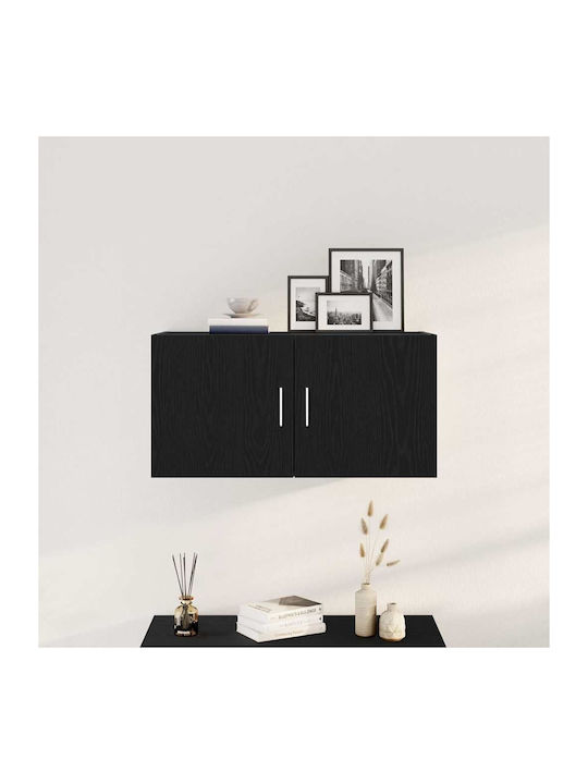 Wall Mount Living Room Cabinet Made of Particle Board Black Oak 80x39x40cm