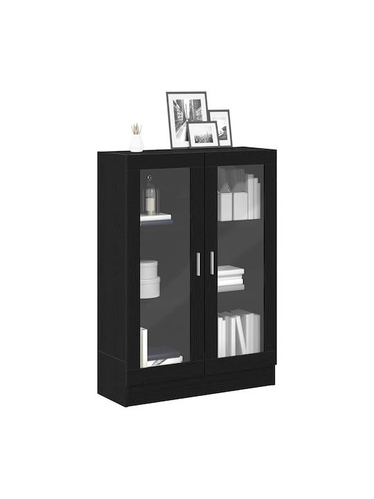 Floor Standing Living Room Display Cabinet made of Particle Board with Windowed Black 82.5x30.5x115cm
