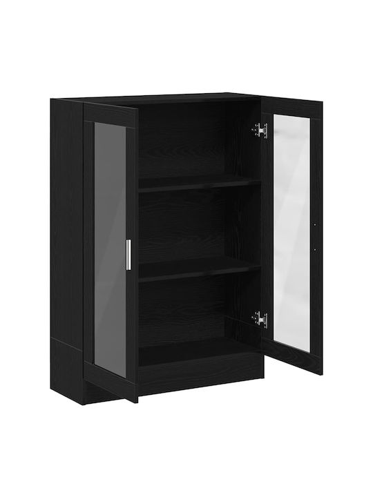 Floor Standing Living Room Display Cabinet made of Particle Board with Windowed Black 82.5x30.5x115cm