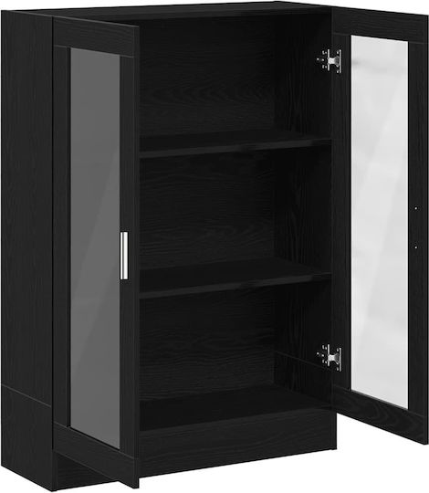 Wohnzimmer-Vitrine aus Spanplatte in Schwarz und Eiche mit Glastür 82,5 x 30,5 x 115 cm