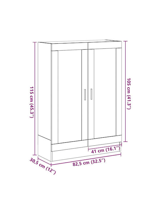 Floor Standing Living Room Display Cabinet made of Particle Board with Windowed Black 82.5x30.5x115cm