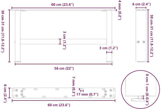 vidaXL Металик Крак За Мебели 2 Бройки Подходящ За Маса / Малка Маса 60x30x30см Натурален