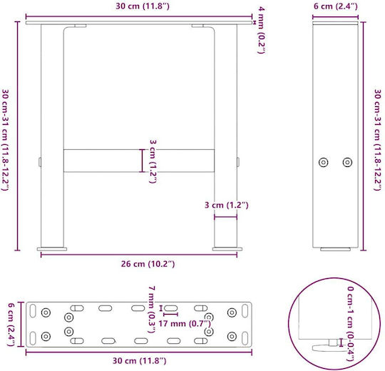 vidaXL Metallic Furniture Leg 2 Pieces Suitable for Table / Coffee Table 30x30x30cm Natural