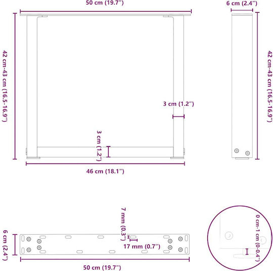 vidaXL Metallic Furniture Leg 2 Pieces Suitable for Table / Coffee Table 50x72x42cm White