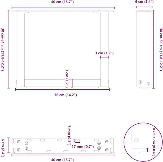 vidaXL Metallic Furniture Legs 2 Pieces Suitable for Table / Coffee Table 40x30cm Natural