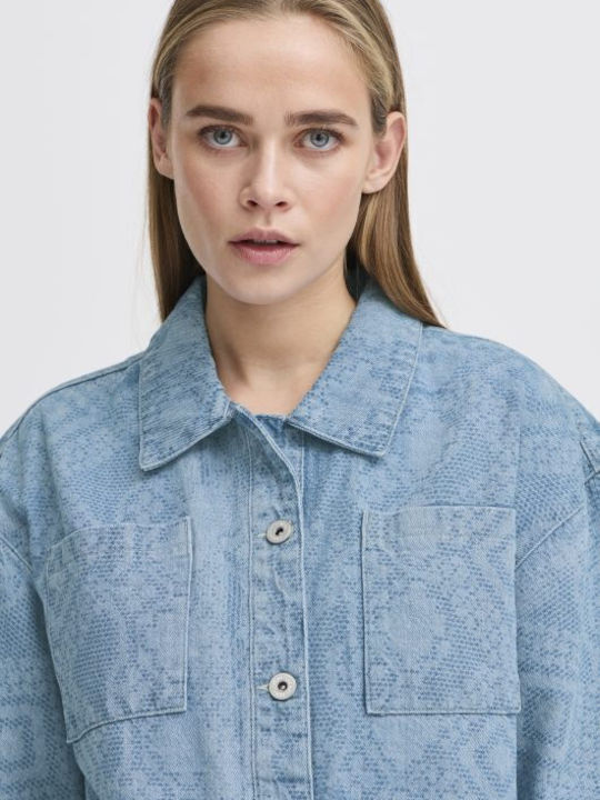Kurzärmelig Damen Denim Hemd Light Blue Denim