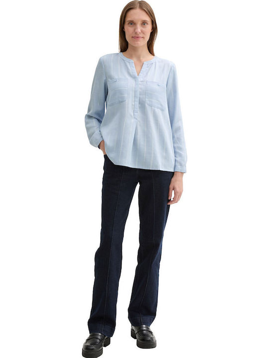 Mânecă lungă Femei Cămașă Blue Lurex Stripe Cu dungi