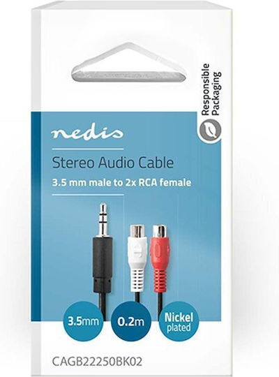 Nedis 3.5mm Jack Cable Male - 2x RCA Male Black 0.2m