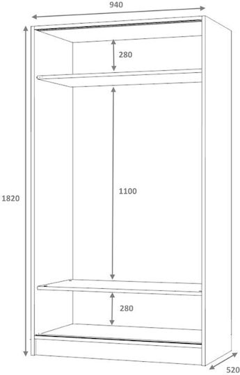Doppeltür Kleiderschrank Schieben Misra Walnut 94x52x182cm