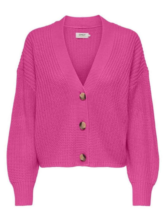 Only Women's Knitted Cardigan with Buttons Fuchsia