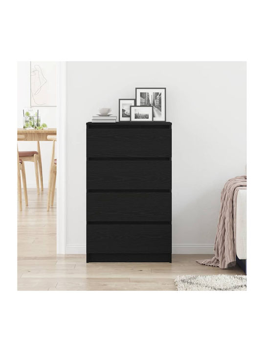 Wooden Chest of Drawers with 4 Drawers Black Oak 60x35x98.5cm