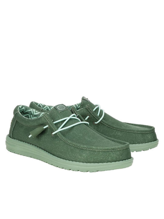 Hey Dude Wally Stretch Canvas Suede Ανδρικά Μοκασίνια σε Πράσινο Χρώμα