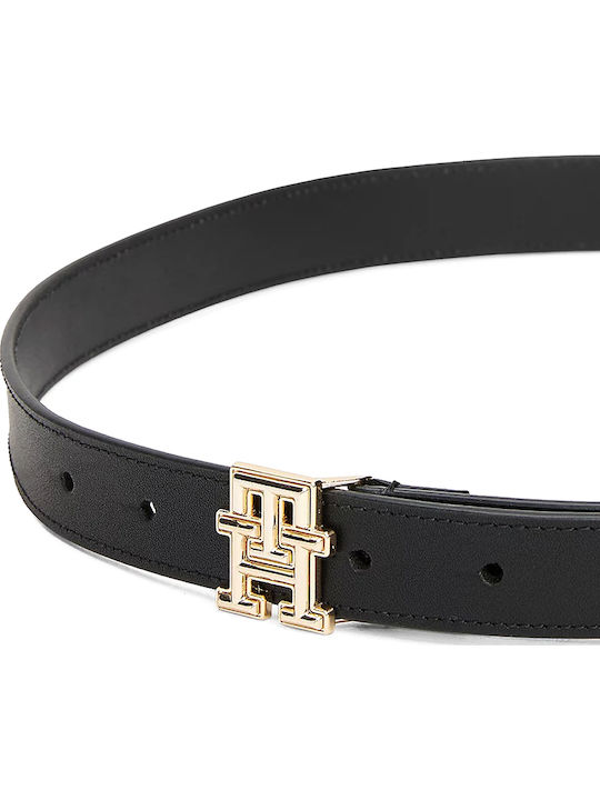 Th Monogram Δερμάτινη Γυναικεία Ζώνη Μαύρη