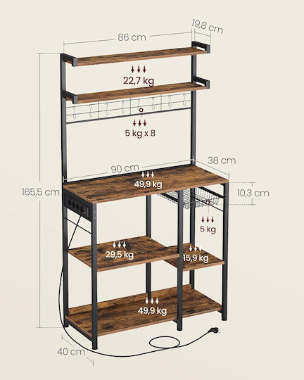 Songmics Rack de bucătărie Lemn Maro 90x40x165.5cm