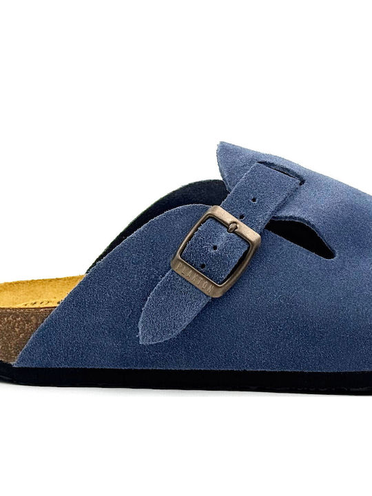Δερμάτινες Χειμερινές Ανδρικές Παντόφλες Μπλε