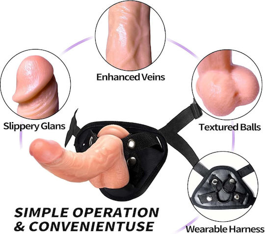 SMD Sentinel, Strap on Harness με Ρεαλιστικό Dildo & Adjustable Waist and Thighs, Brown Ιμάντες Ακινητοποίησης σε Καφέ Χρώμα
