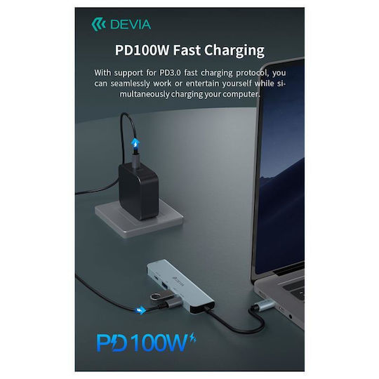 Devia EC702 USB-C Docking Station with HDMI 4K PD Gray