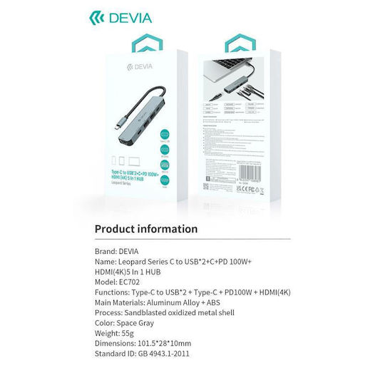 Devia EC702 USB-C Docking Station with HDMI 4K PD Gray