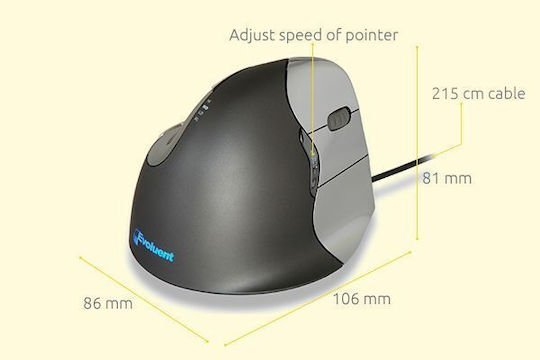 Bakker Elkhuizen Evoluent 4 Wired Mouse for Left-handed Gray