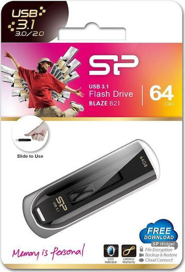 Silicon Power Blaze B21 64GB USB 3.0 Stick Black