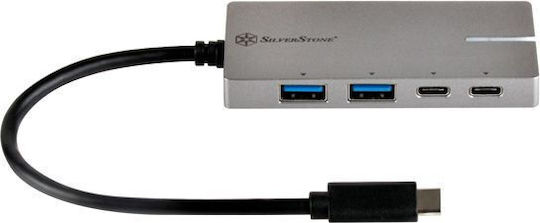 Silverstone EP09C USB-Hub mit 4 Anschlüssen USB 3.1 mit USB-C Anschluss in Silber