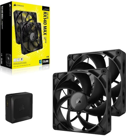 Corsair ICUE LINK RX140 Max Gehäuselüfter (1600rpm / 103.5cfm) Ohne LEDs Beleuchtung und Verbindung 4-Pin PWM 2 Stück