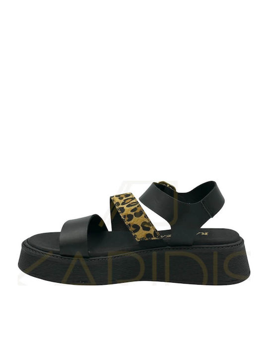 Δερμάτινα Γυναικεία Σανδάλια Flatforms Black Leopard
