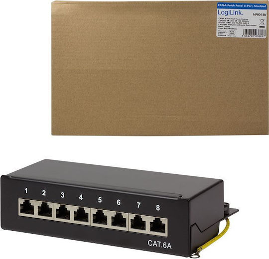 LogiLink Patch Panel Shielded για Rack 1U 8 Θυρών cat6a Μαύρο