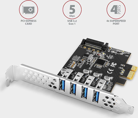 Axagon Κάρτα PCIe σε 4 θύρες USB 3.2 (PCEU-43RS)