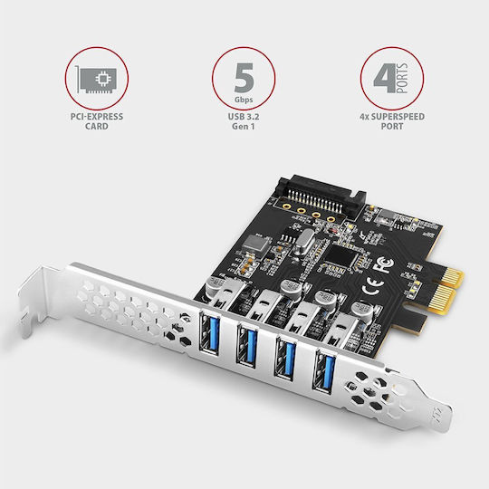 Axagon Κάρτα PCIe σε 4 θύρες USB 3.2