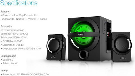 Fenda A140X Безжични компютърни тонколони Компютърни тонколони 2.1 с Bluetooth и мощност 37W в Черен цвят