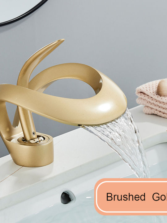 Bathroom Sink Faucet Blackswan Type M214 Matte Gold Model Waterfall Spout Size 15 Cm