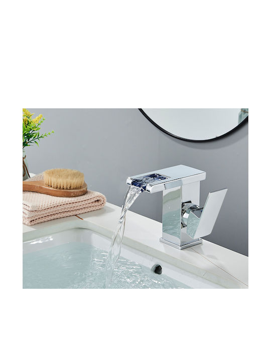 Bathroom Sink Faucet Blackswan Type M188 Short Chrome Model Waterfall Spout Led Size 12.5 Cm