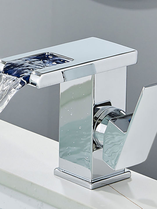 Bathroom Sink Faucet Blackswan Type M188 Short Chrome Model Waterfall Spout Led Size 12.5 Cm