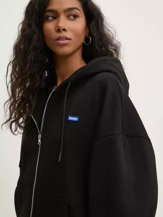 Long Women's Sweatshirt Jacket Hooded Hugo Blue
