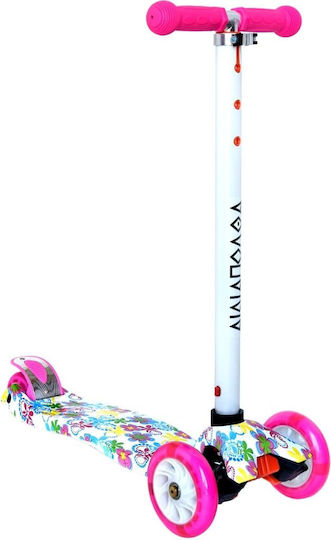Athlopaidia Kids Foldable Scooter Flowers 3-Wheel for 3+ Years Pink