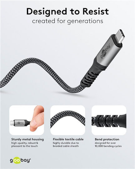 Goobay Braided USB 4 Video Cable USB-C Male - USB-C / DisplayPort 240W PD Grey 0.5m 74210
