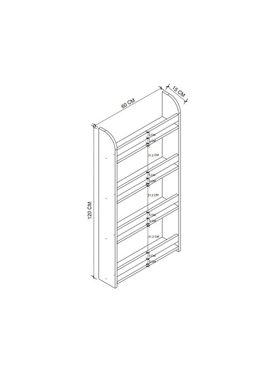 Kids Wooden Bookcase White 60x15x120cm