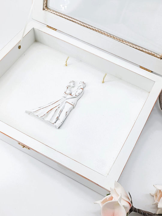 Korres Craft Tabletop Rectangle Wedding Crown Case / Photo Frame Wooden White 26.5x33cm