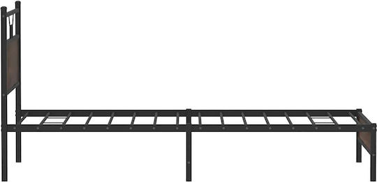 Pat Semi-dublu Din Lemn Maro Cu Plăci Pentru Saltea 107x203cm