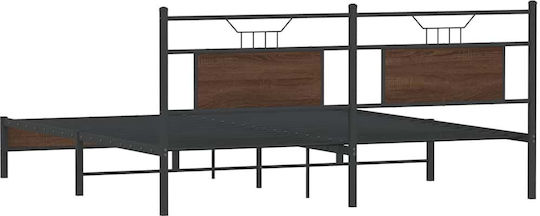 King Size Wooden Brown Bed with Slats for Mattress 183x213cm