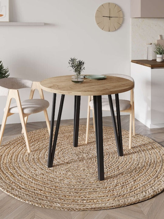 Xana Round Table Wooden with Metal Frame Sepet Oak 90x90x77.5cm