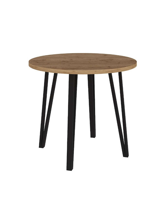 Xana Round Table Dining Room Wooden with Metal Frame Sepet Oak 90x90x77.5cm