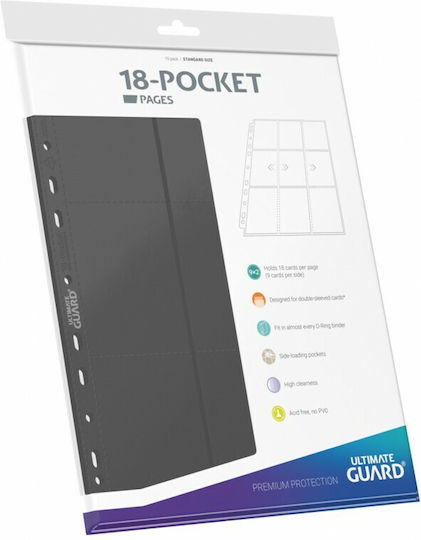 Ultimate Guard 18-Pocket Pages Side-Loading Card Pages 9-Pocket Standard Size 10τμχ Γκρι