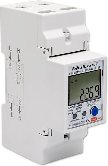 Qoltec 50882 Single Phase Electronic Energy Consumption Meter Din Rail Wi-fi Tuya 230v Lcd