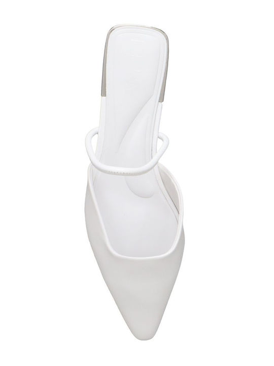 Cabbi Flat Mules in White Color
