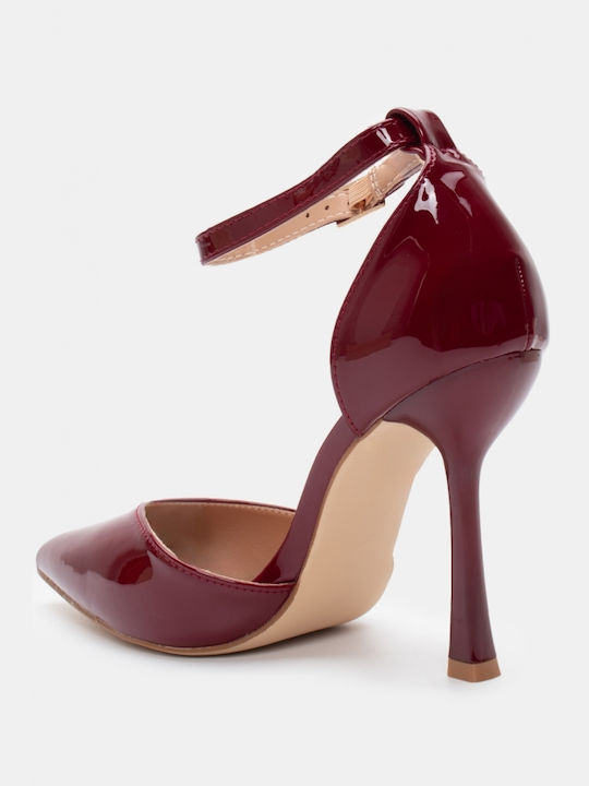 Luigi Pointed Toe Burgundy Heels with Strap