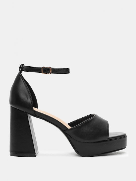 Luigi Platform Women's Sandals with Ankle Strap Black