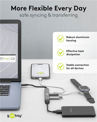Goobay USB-Hub 5 Anschlüsse USB 3.2 mit USB-C Verbindung Grau